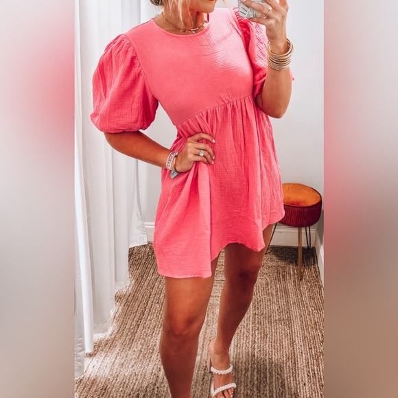 MABLE Dresses & Skirts - Ava Muslin Dress in Bubblegum Pink size Large NWT